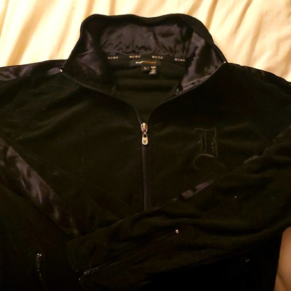 BCBG Black Velour Zip Jacket Sz L 90s Y2K Logo Track Street - Picture 3 of 8